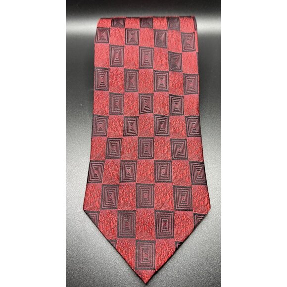 Valerio Garati Men Tie‎ 100% Silk Hand Made Red Black - Picture 1 of 5